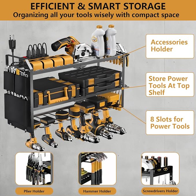 Power Tool Organizer with Charging Station: 7 Cordless Drills Holder Wall Mount - Image 5