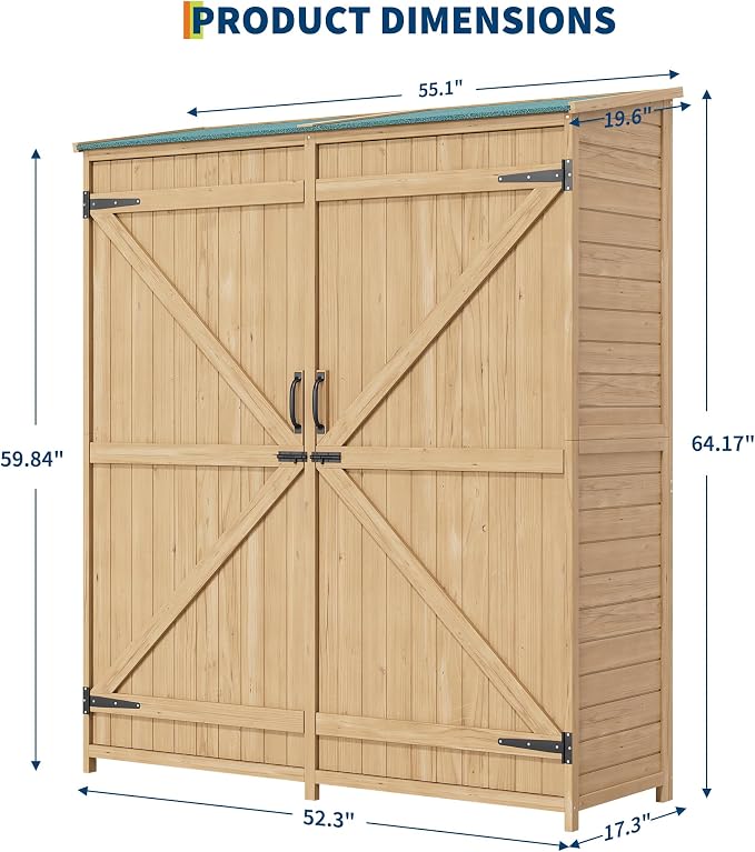 Wooden Outdoor Storage Cabinet, Lockable Double Doors, Removable Shelves - Image 2