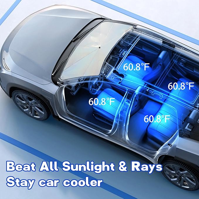 Windshield Sun Shade Umbrella, Portable Foldable, Spring Structure Wind Shield - Image 2