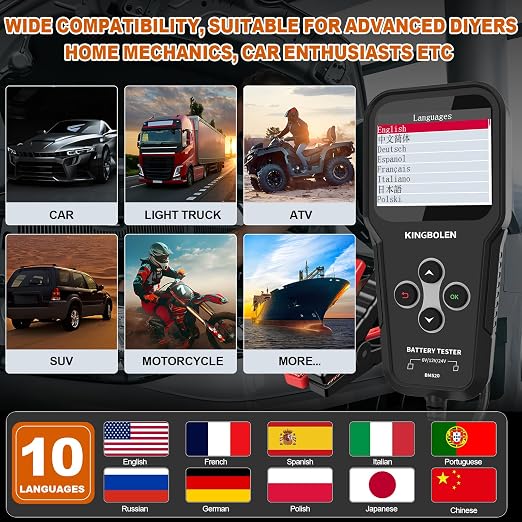 KINGBOLEN BM520 6V 12V 24V Car Battery Tester, 100-2000 CCA Automotive Load - Image 7