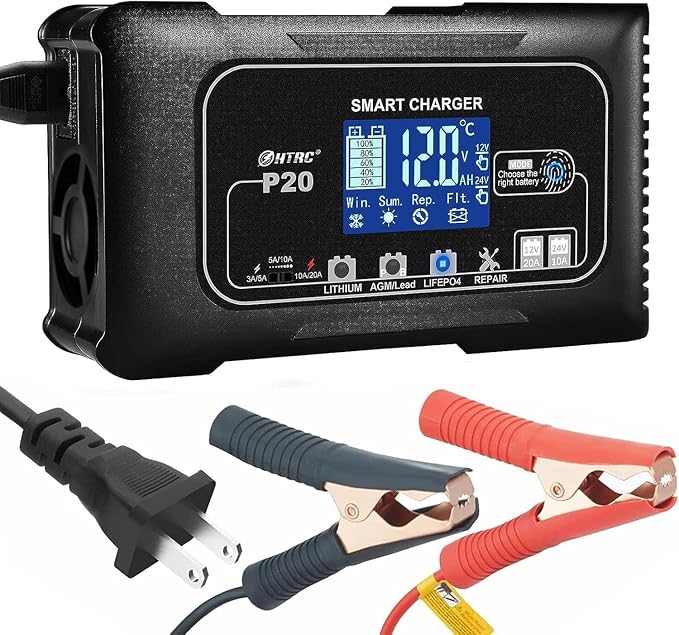 20Amp Smart Lithium Battery Charger, 12V and 24V, Lead-Acid Car Battery Charger by ZPFGOA
