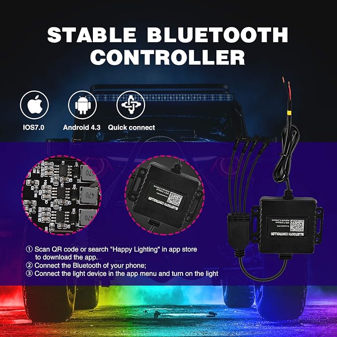 Nilight RGB LED Rock Lights Kit, 4 pods Underglow Multicolor Neon Light Pod - Image 3