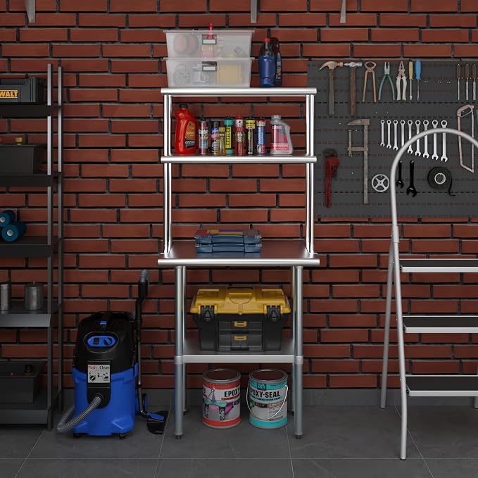 AmGood Stainless Steel Work Table Double Tier Overshelf | 18" x 30" Work Table - Image 7