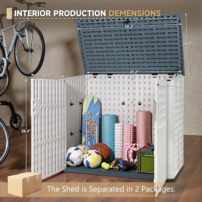 Devoko Resin Outdoor Storage Shed, 34 Cu Ft Outdoor Storage Cabinet Without - Image 5