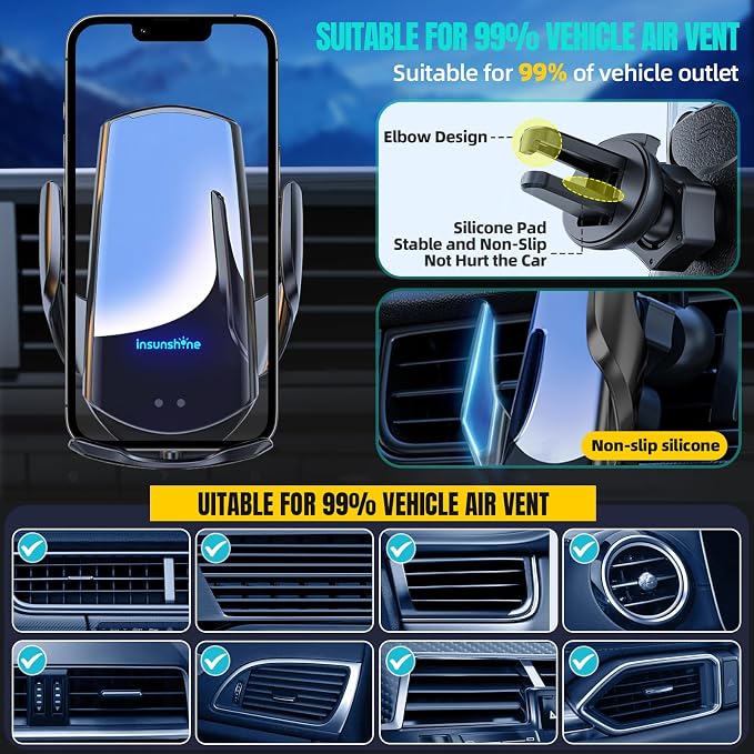 Wireless Car Charger, MAX 15W Fast Charging Auto Clamping, Sensing Phone Holder - Image 6