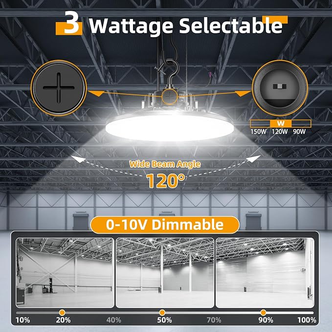 9 Pack 480V LED High Bay Light UL DLC Listed UFO Light 150W 100W 80W Adjustable - Image 3