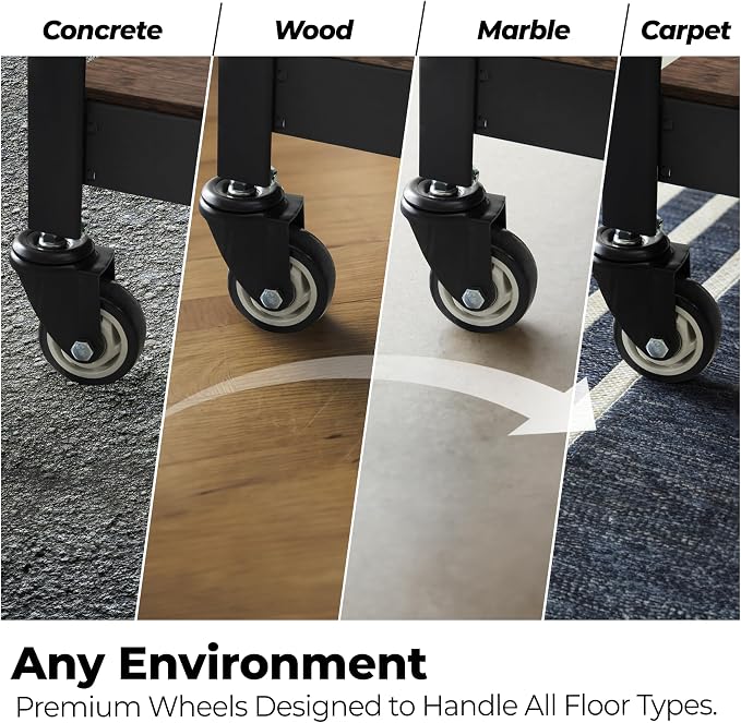 HOMEDANT House 5-Tier Metal Rolling Cart Shelf Rack Casters Heavy Duty Wheel - Image 10