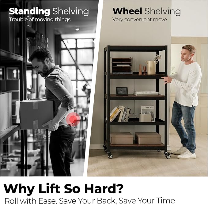 HOMEDANT House 5-Tier Metal Rolling Cart Shelf Rack Casters Heavy Duty - Image 3