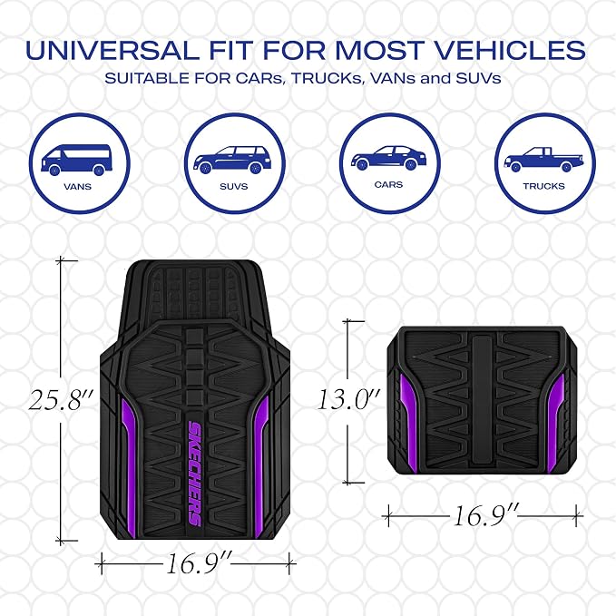Skechers Car Floor Mats, Heavy Duty Rubber Car Mats Full Set, All Weather Floor - Image 6