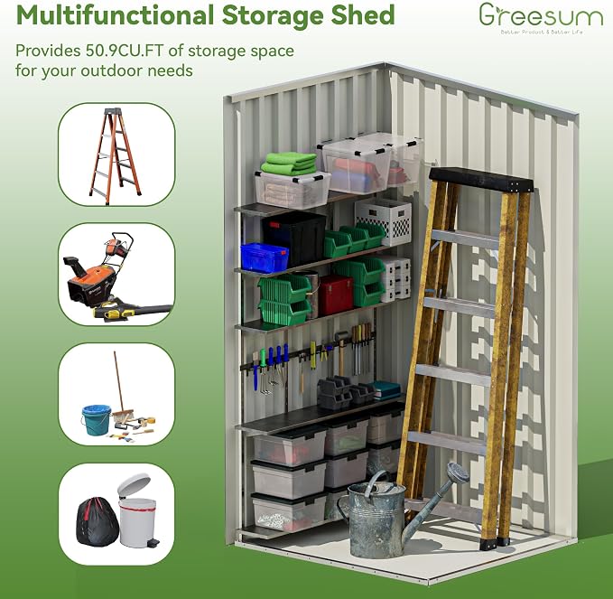 Greesum 3×3FT Outdoor Storage Shed, Metal Sheds - Image 7