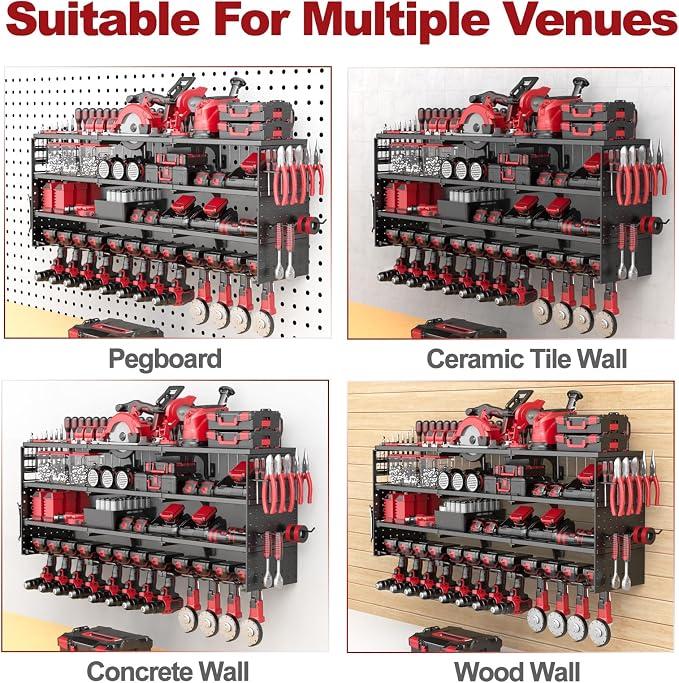 52" W Large Power Tool Organizer Wall Mount -12 Drill Holder - Image 6