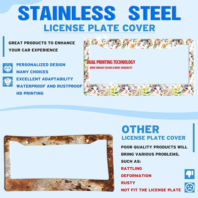 Cute Cat License Plate Frame Kitten Stainless Steel License Plate Holder - Image 2