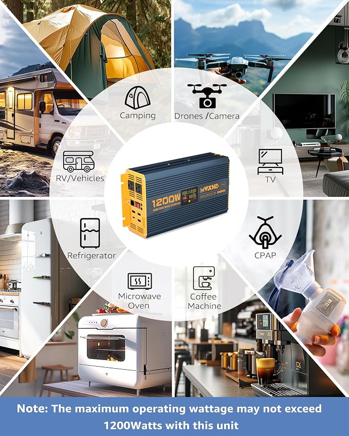 1200 Watt Pure Sine Wave Power Inverter DC 12V to 110V AC Converter - Image 6