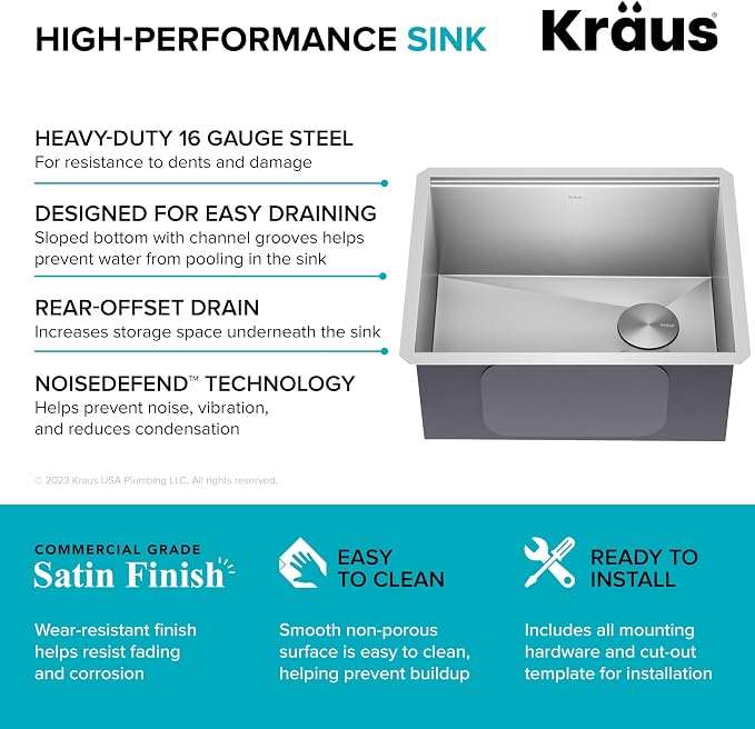 KRAUS Kore 23-Inch Undermount Workstation 16 Gauge Single Bowl Stainless Steel - Image 11