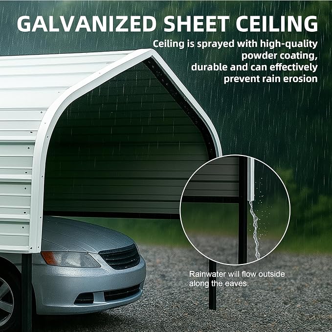 12x20 Metal Carport with Base Fixings Heavy Duty Garage Outdoor Chrome Plated - Image 5