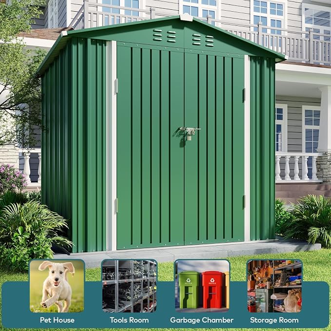 Gizoon Outdoor Storage Shed 6 x 4 FT, Galvanized Metal Garden Shed - Image 4