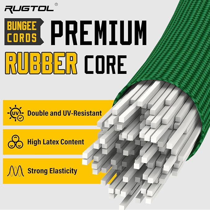 Bungee Cords with Hooks, 48 Inch Adjustable Green Bungee Cords with Carabiner - Image 3