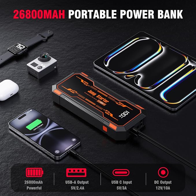 Car Jump Starter 6000A Car Battery Jump Starter Portable, 12V Battery Jumper - Image 4