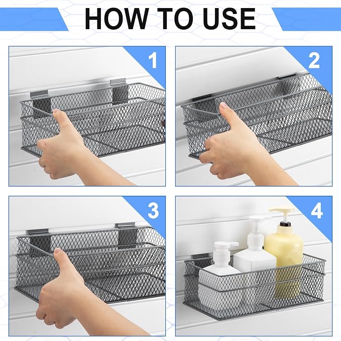 Barydat 4 Pcs Slatwall Basket Set Ventilated Metal Slatwall Basket Hanging Wire - Image 5