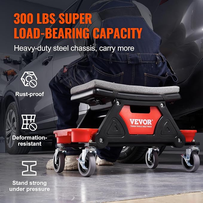 VEVOR Mechanic Stool 300 LBS Capacity Garage Stool Gift - Image 7