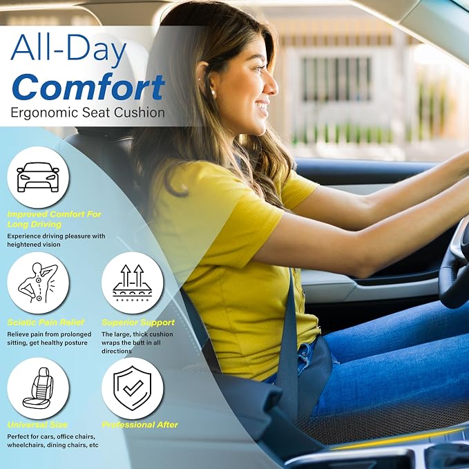 Car Seat Cushion, Ergonomic Memory Foam Car Cushion - Image 3
