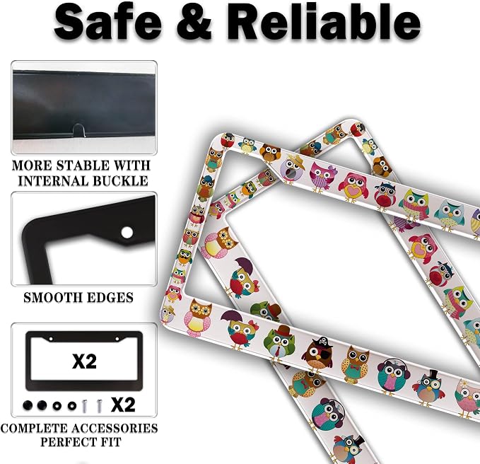 License Plate Frames for Women Multicolor License Plate Frame for Men Cute Owl - Image 4