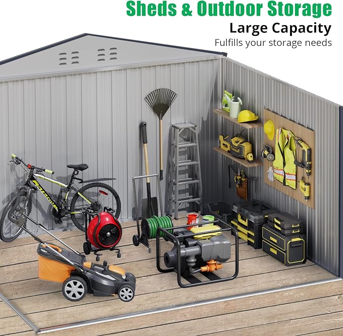 10x10 Ft Outdoor Storage Shed, Steel Utility Tool Shed - Image 4