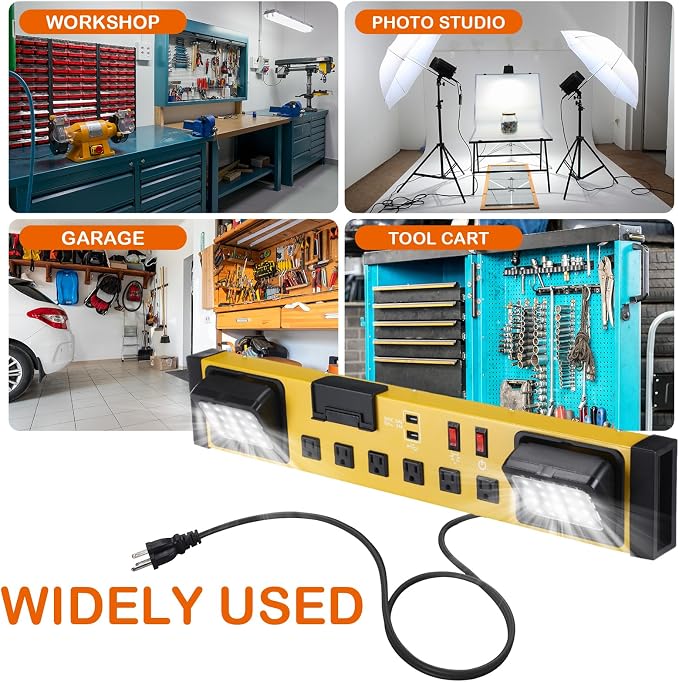 6 Outlets Power Strip with LED Worklight, Metal Heavy Duty Wall Mount Workbench - Image 7