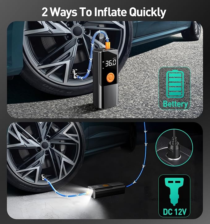 Tire Inflator Portable Air Compressor, 150PSI＆20000mAh Battery Air Pump - Image 8