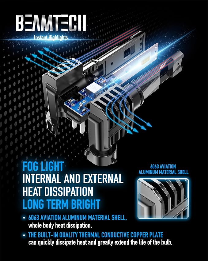 BEAMTECH H11 Bulb, H8 H9 Fog Light Bulb Fanless in Line 6500K Light Bulb Pack - Image 7