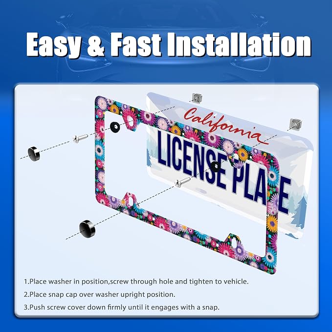 Abstract Hippie Flowers License Plate Frame Floral License Plate Stainless - Image 3