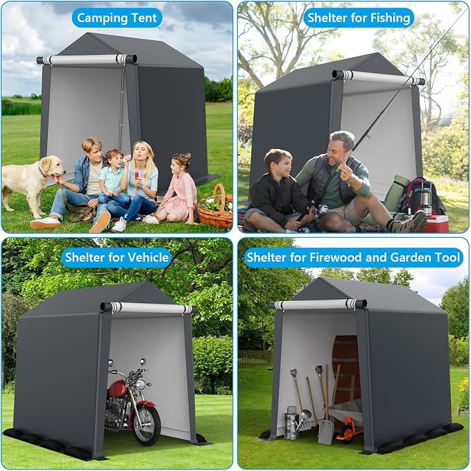 6x8FT Outdoor Storage Shelter Carport, Portable Shelter Heavy Duty Storage Shed - Image 7