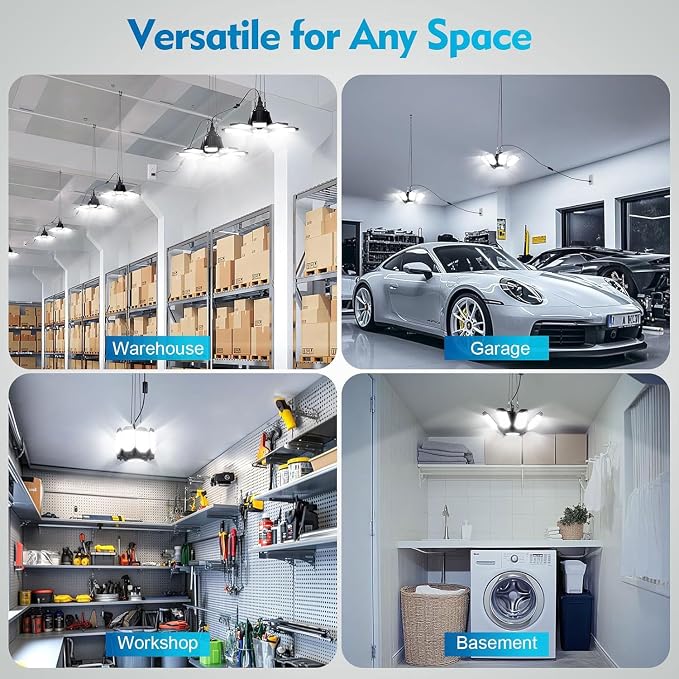 TANBABY Upgrade 250W LED Garage Lights Plug in 2 Pack, Total 50000LM Deformable - Image 7