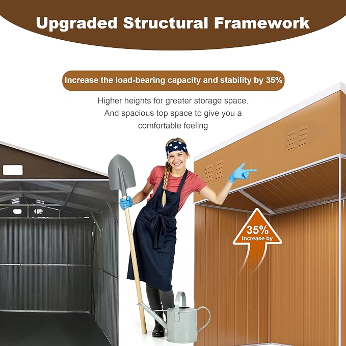 8 x 4 FT Outdoor Lean to Storage Shed, Metal Garden Tool Shed - Image 6