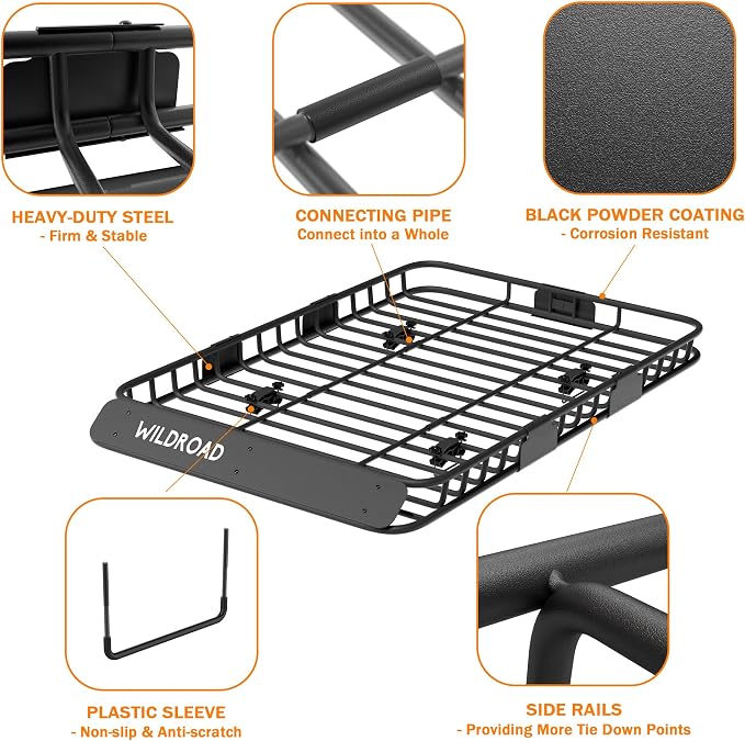 WILDROAD Roof Rack Cargo Basket, Upgraded 4” Fence Car Roof Basket - Image 3