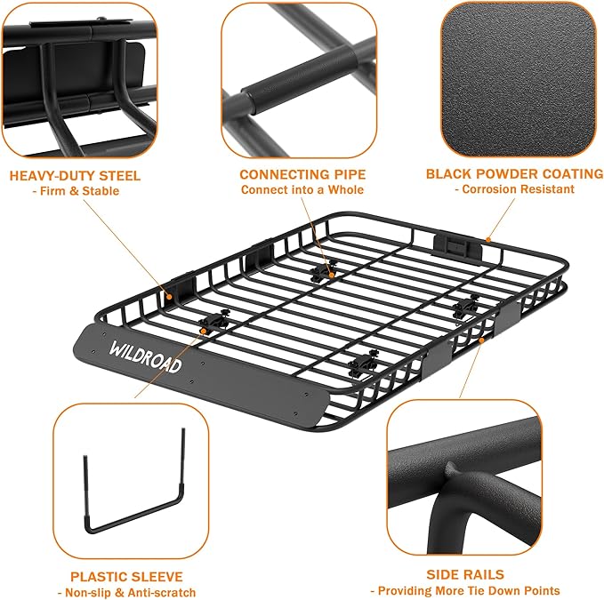 WILDROAD Car Roof Cargo Carrier Combo of Upgraded 64"x 39"x 4" Roof Rack Cargo - Image 3