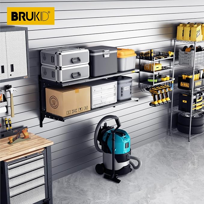2 Tier 1.3x4ft Garage Shelving Wall Mounted, 400 lbs Load Capacity，15.6x48inch - Image 2