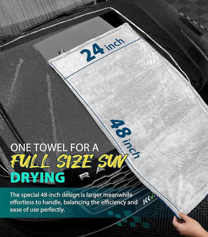 KKV Full-Sized SUV Drying Towel, 48”x24” Dual Sided Microfiber Car Cleaning - Image 2