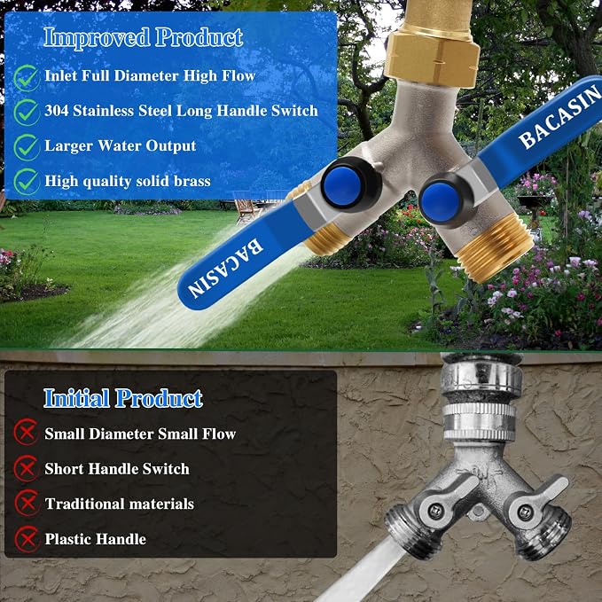 Brass Garden Hose Splitter, Garden Hose Splitter 2 Way Heavy Duty, - Image 3