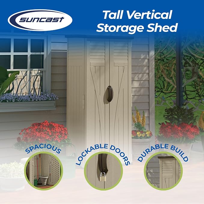 Suncast 22 Cubic Feet Capacity Tall Plastic Vertical Outdoor Shed - Image 2