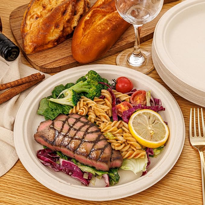 WELLIFE 100% Compostable Paper Plates 10 Inch, Biodegradable Bagasse, - Image 6