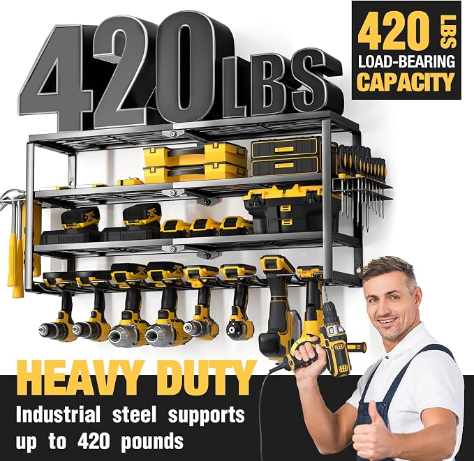 YYR 4 Layer Power Tool Organizer Wall Mount, Cordless Drill Hanger Storage Rack - Image 4