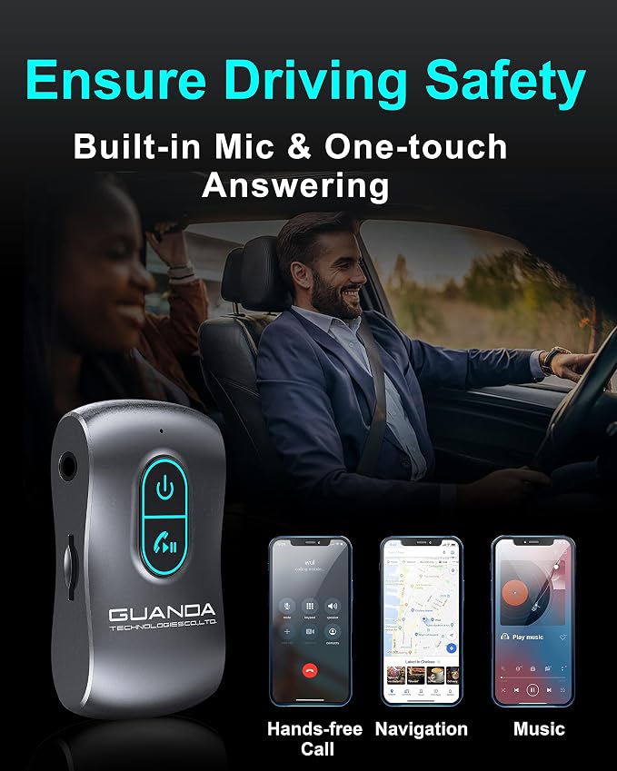 Bluetooth 5.0 Receiver for Car, Noise Cancelling AUX Adapter, Music Receiver - Image 6