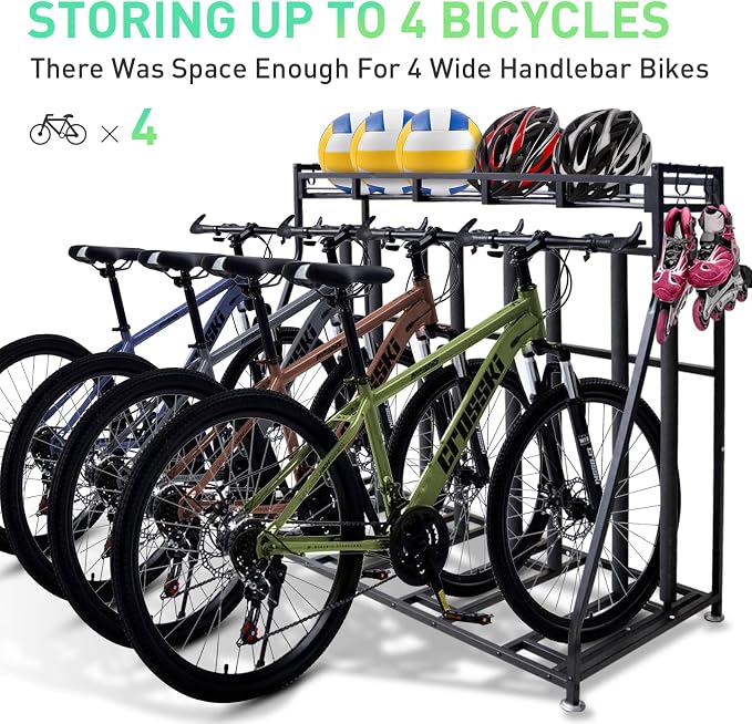 4 Bike Stand Rack with Storage – Bike Rack Floor Stand- Garage Organizer - Image 6