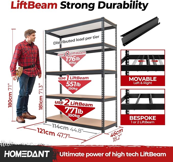 HOMEDANT 5 Tier Laminated Boltless Heavy Duty Garage Storage Adjustable Wide - Image 2