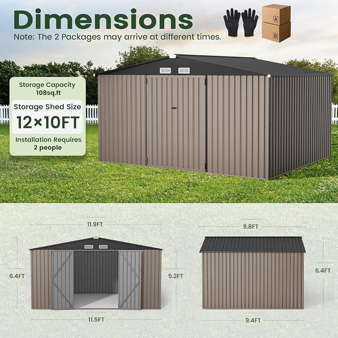 GVDV 10X12 FT Outdoor Storage Shed, Durable Metal Outside Storage - Image 2