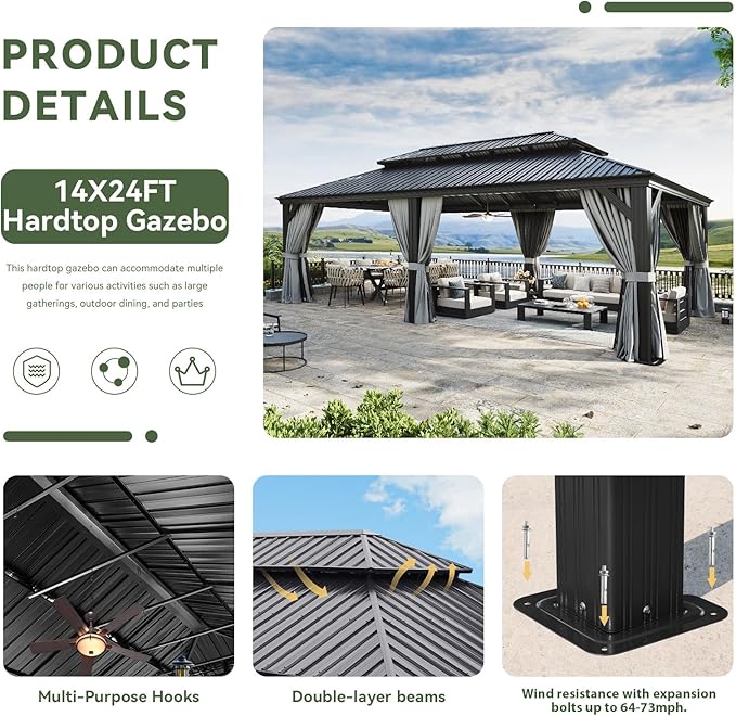 Aoxun 14' X 24' Hardtop Gazebo - Image 5