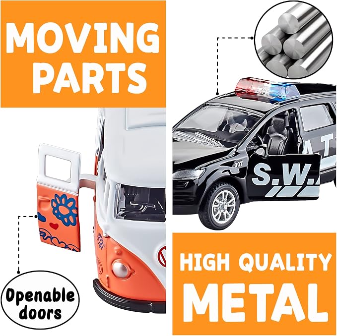 KIDAMI Die-cast Metal Toy Cars Set of 5, Openable Doors, Pull Back Car - Image 5