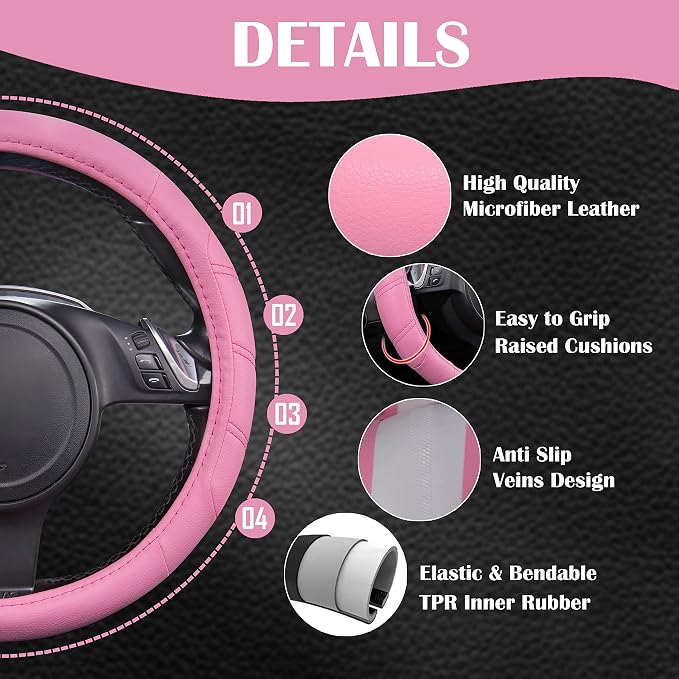 CAR PASS Line Rider Microfiber Leather Sporty 14.5-15 inch Car Steering Wheel - Image 4