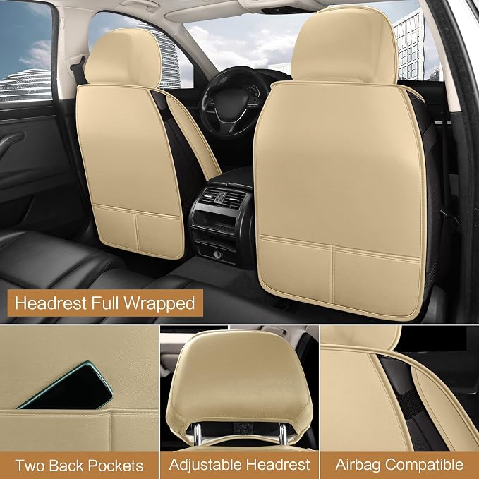 Pariitadin Leather Car Seat Covers Full Set, Waterproof Breathable Faux Leather - Image 2